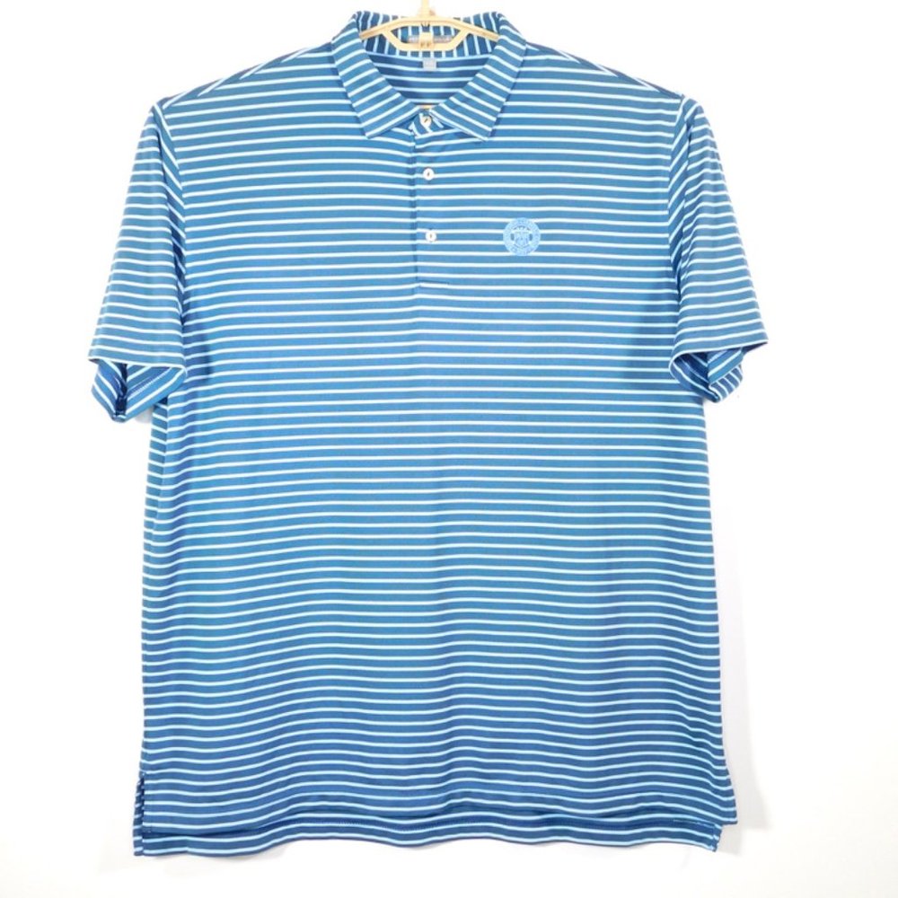 Peter Millar Summer Comfort Mens Short Sleeve Polo Shirt Blue Striped Stretch